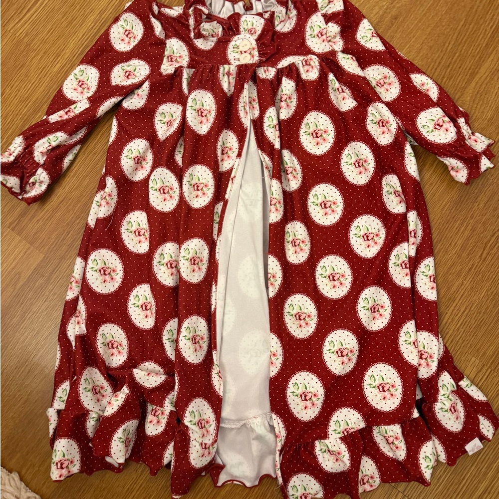 Red Floral Print Girls Nightgown